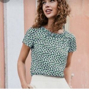 Boden Green and White Blouse